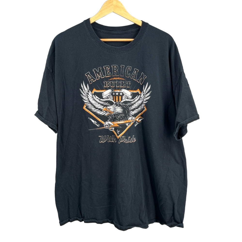 Mens Tee Black Patriotic American Pride Eagle Print Biker Short‎ Sleeve XL (est)